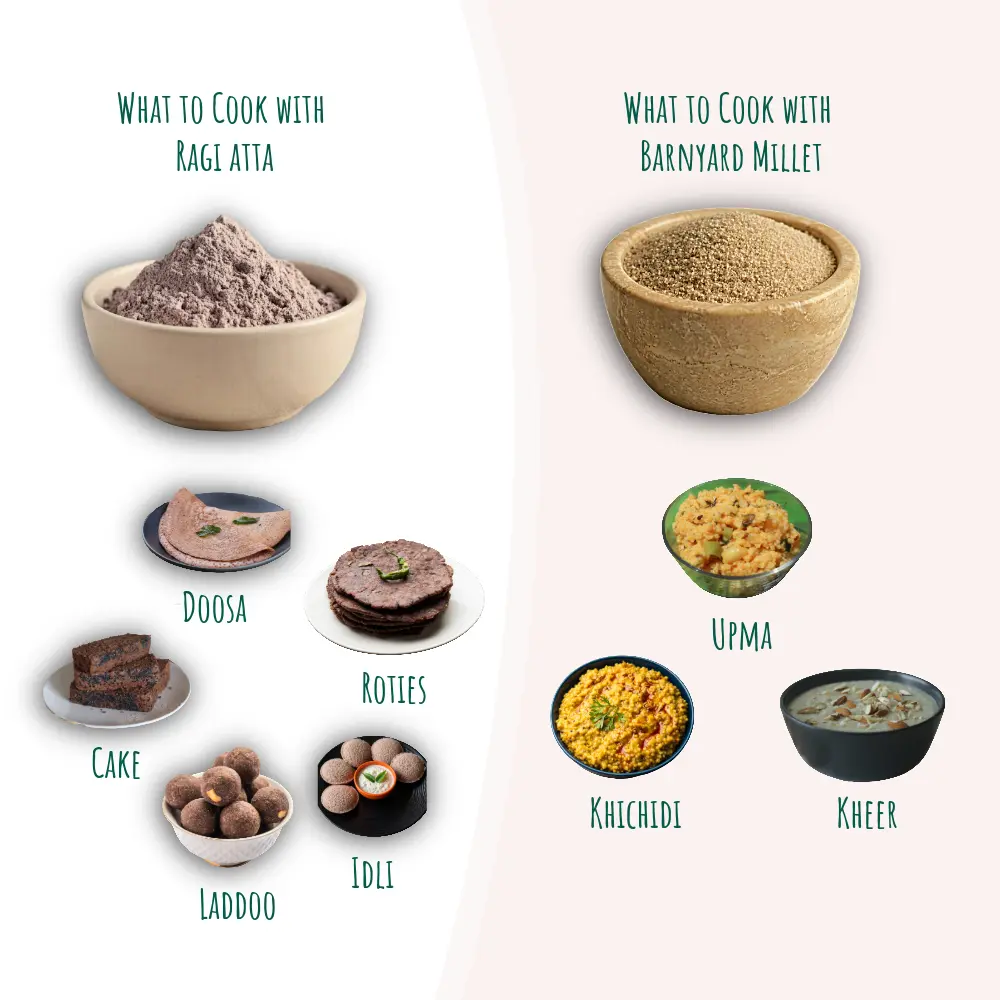 Finger Millet Ragi Atta & Barnyard Millet Combo 2 Ragi Aata X Barnyard Millet dishes